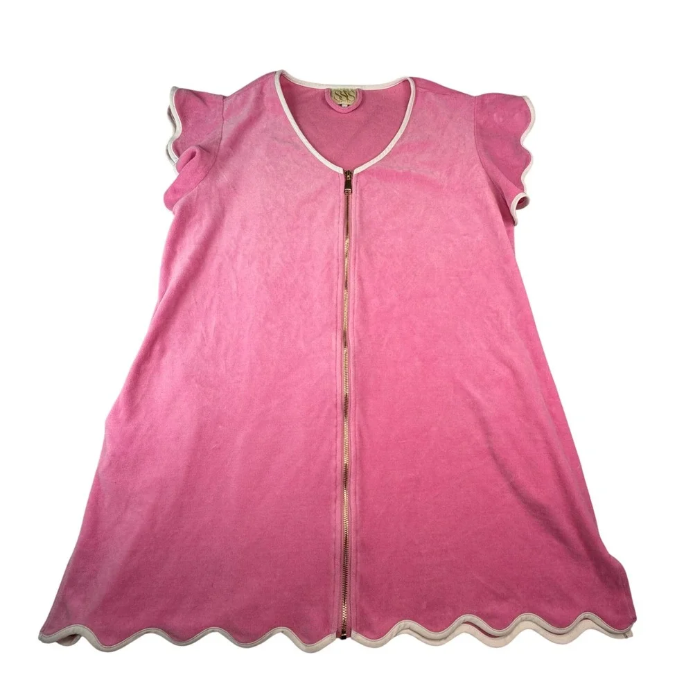 SSYS The Label Pink Velour Zip Cover Up Dress Robe Barbiecore Y2K Resort XL